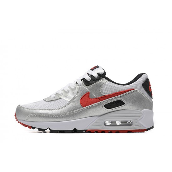 Hombre Nike Air Max 90 Plata Rojo Zapatillas De Deporte