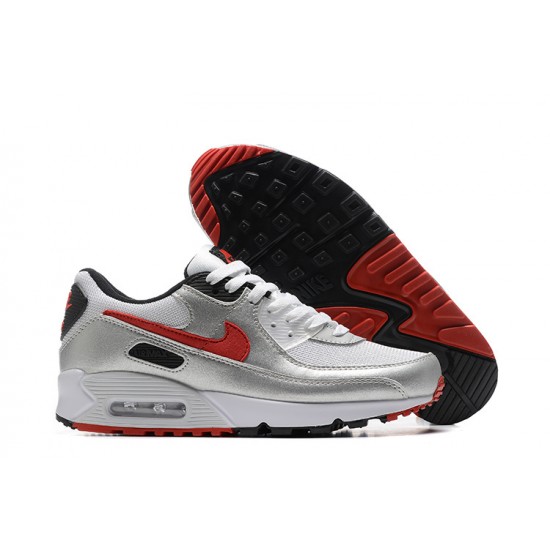 Hombre Nike Air Max 90 Plata Rojo Zapatillas De Deporte