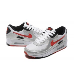 Hombre Nike Air Max 90 Plata Rojo Zapatillas De Deporte