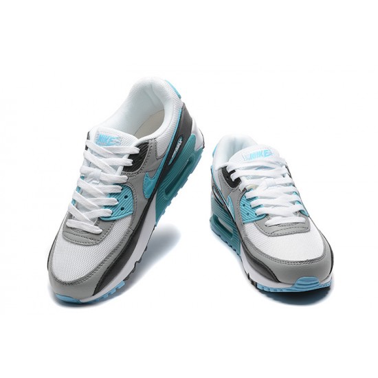 Hombre Nike Air Max 90 Blanco Gris y Azul Zapatillas De Deporte