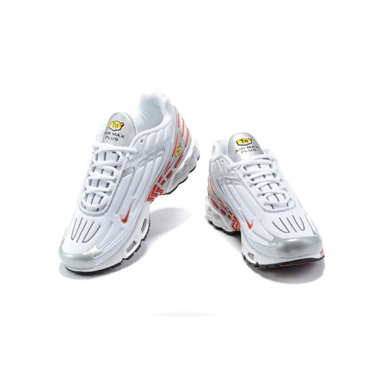 Hombre Nike Air Max Plus 3 Blanco Rojo y Plata Zapatillas De Deporte